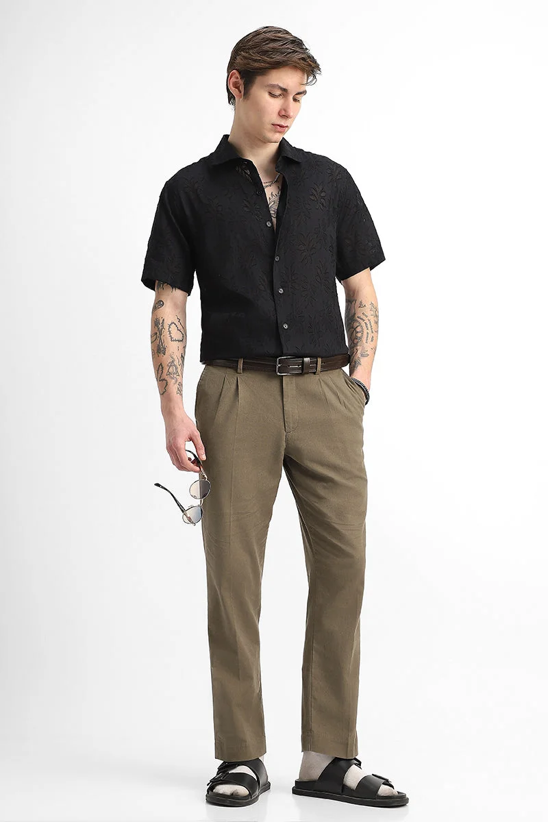Snitch Khaki Relaxed Fit Linen Blend Trousers for Men | Best Price UAE